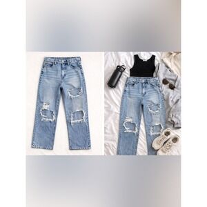 American Eagle Curvy 90s Straight Jeans Womens 6 Distressed High Rise Grunge Mom